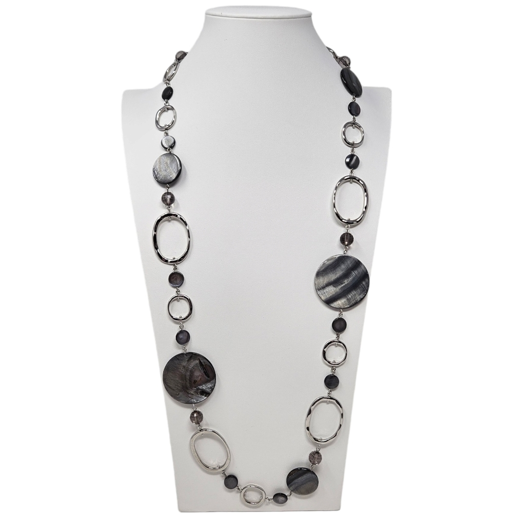 Lia Sophia Bungalow Necklace Mother of Pearl Resin Beads Oval Link Long Necklace